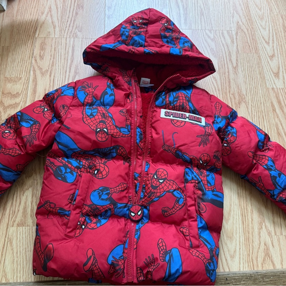 Spiderman Red Hooded Puffer Jacket for Kids